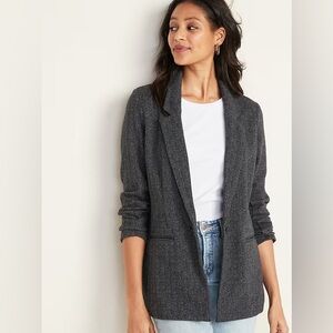 Old Navy Herringbone Tweed Boyfriend Oversized Knit Blazer, Gray XXL